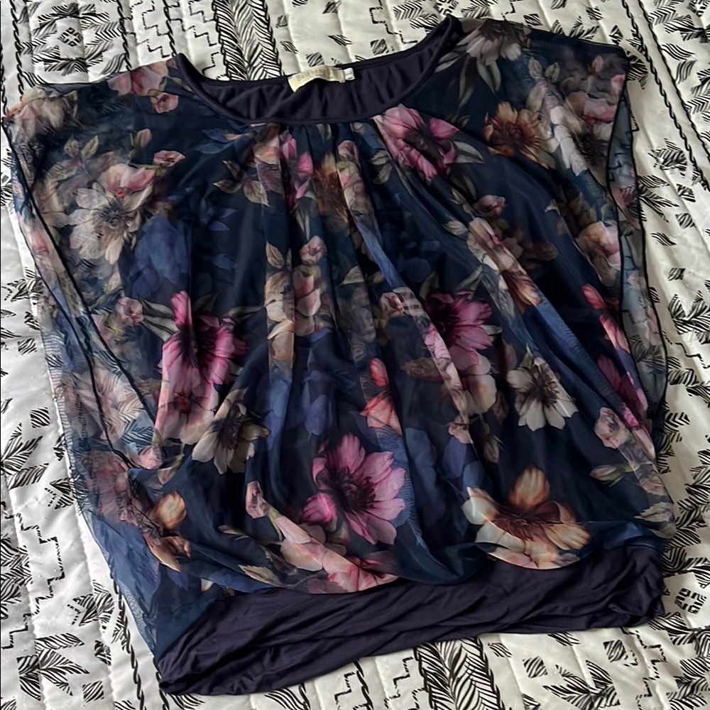 Floral Layered Top Blouse Size L